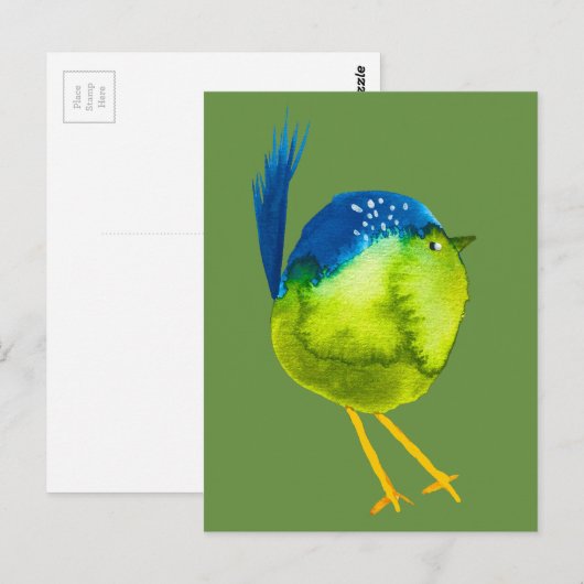 Carte Postale Aquarelle d'oiseau vert mou (Devant / Derrière)