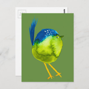 Carte Postale Aquarelle d'oiseau vert mou