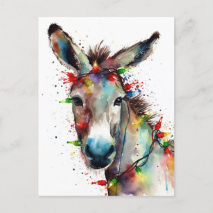 Carte Postale Aquarelle Donkey de Noël