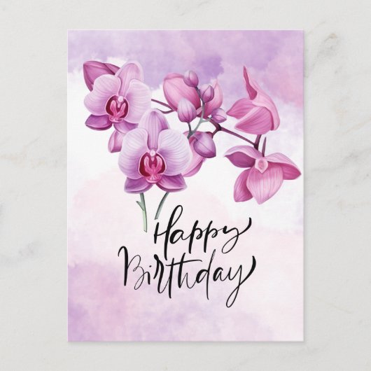 Carte Postale Aquarelle d'orchidée violette Anniversaire (Devant)