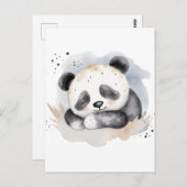 Carte Postale Aquarelle dormante Bébé Panda Ours (Devant / Derrière)