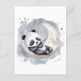 Carte Postale Aquarelle dormante Croissant Lune Baby Panda