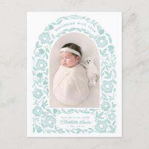 Carte Postale Aquarelle douce faire-part bébé arche florale