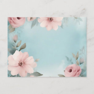 Carte Postale Aquarelle douce Lavages en bleu et rose floral