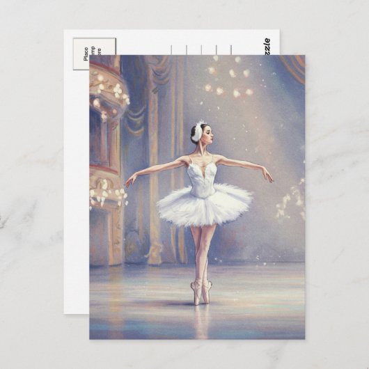 Carte postale aquarelle du ballet Ballerina Swan L (Devant / Derrière)