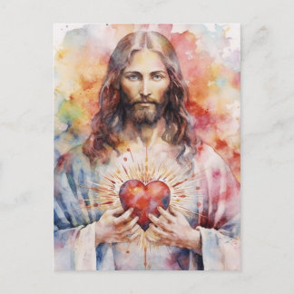 Carte Postale Aquarelle du coeur sacré de Jésus