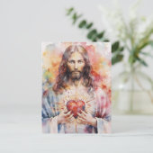 Carte Postale Aquarelle du coeur sacré de Jésus (Debout devant)