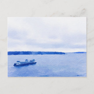 Carte Postale Aquarelle du ferry Eliot Bay Seattle
