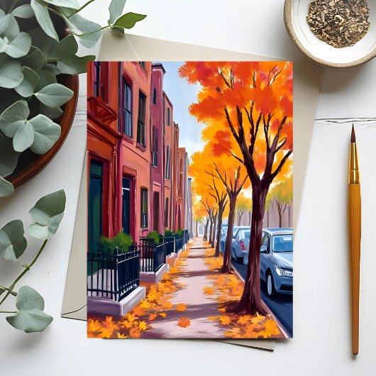 Carte Postale Aquarelle du feuillage d'automne de Boston
