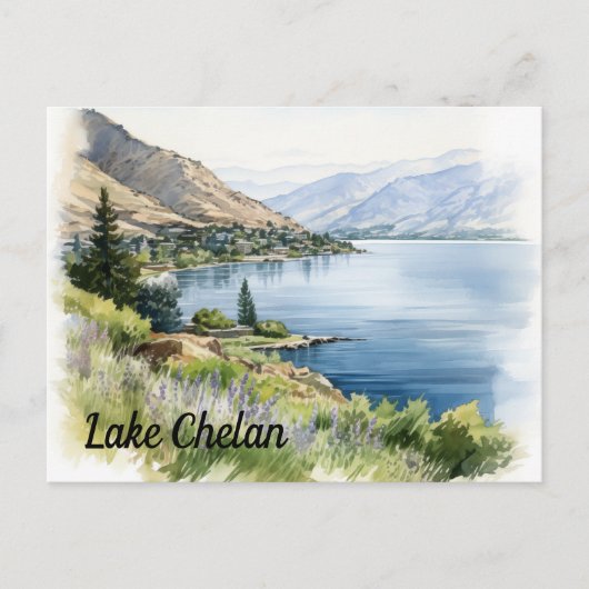 Carte Postale Aquarelle du lac Chelan Washington (Devant)