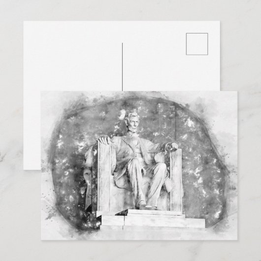 Carte Postale aquarelle du Lincoln Memorial (Devant / Derrière)