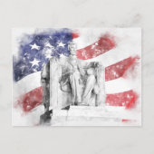 Carte Postale Aquarelle du Lincoln Memorial avec le drapeau amér (Devant)