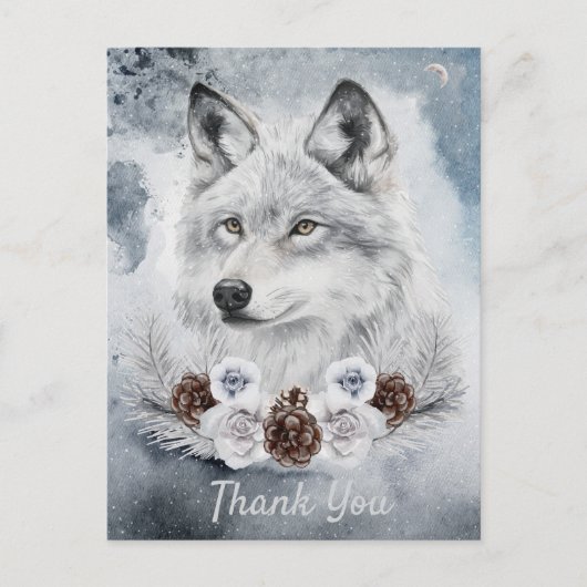 Carte Postale Aquarelle du loup blanc hiver (Devant)