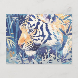 Carte Postale Aquarelle du majestueux tigre aux yeux bleus