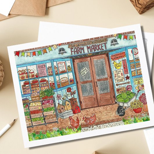 Carte Postale Aquarelle du marché agricole d'été