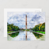 Carte Postale Aquarelle du monument de Washington avec reflet (Devant / Derrière)