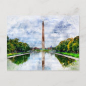 Carte Postale Aquarelle du monument Washington avec reflet (Devant)