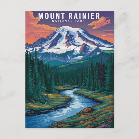 Carte Postale Aquarelle du parc national du Mont-Rainier (Devant)