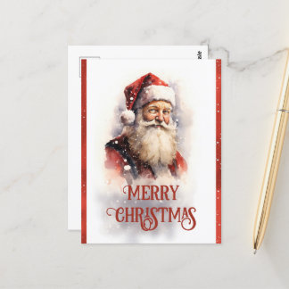 Carte Postale Aquarelle du Père Noël souriant