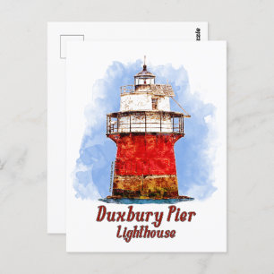 Carte Postale Aquarelle du phare de Duxbury Pier - Massachusetts