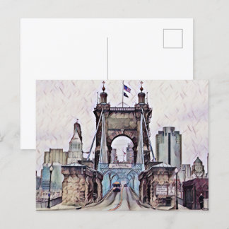 Carte Postale Aquarelle du pont suspendu Cincinnati Roebling