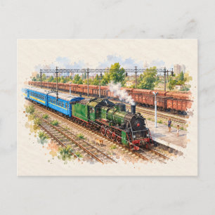 Carte postale aquarelle du train à vapeur de Kiev
