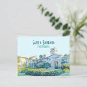 Carte Postale Aquarelle du tribunal de Santa Barbara en Californ (Debout devant)