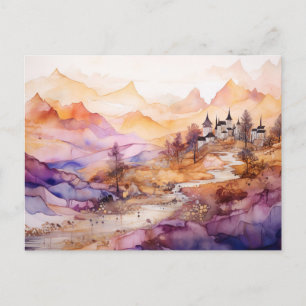 Carte postale aquarelle du village fantaisiste