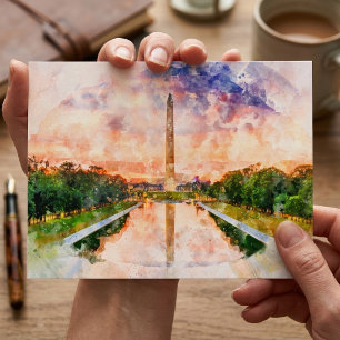 Carte Postale Aquarelle du Washington Monument au coucher du sol