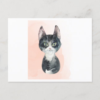 Carte Postale Aquarelle d'un chat drôle et moelleux