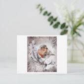 Carte Postale Aquarelle d'un Oiseau Robin avec fleur (Debout devant)