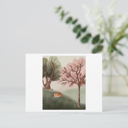 Carte Postale Aquarelle d'un renard endormi et belle vue (Debout devant)