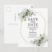 Carte Postale Aquarelle Dusty Blue Green Enregistrer La Date (Devant / Derrière)