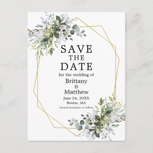 Carte Postale Aquarelle Dusty Blue Green Enregistrer La Date (Devant)