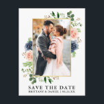 Carte Postale Aquarelle Dusty Blue Rose Roses Enregistrer La Dat<br><div class="desc">Aquarelle moderne Eucalyptus Vert Dusty Bleu Rose Roses Roses Rose Cadre Enregistrer La Date Photo Fiançailles Carte Postale - Gold Frame</div>