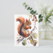 Carte Postale Aquarelle Écureuil Manger des noix (Debout devant)