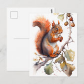 Carte Postale Aquarelle Écureuil Manger des noix (Devant / Derrière)