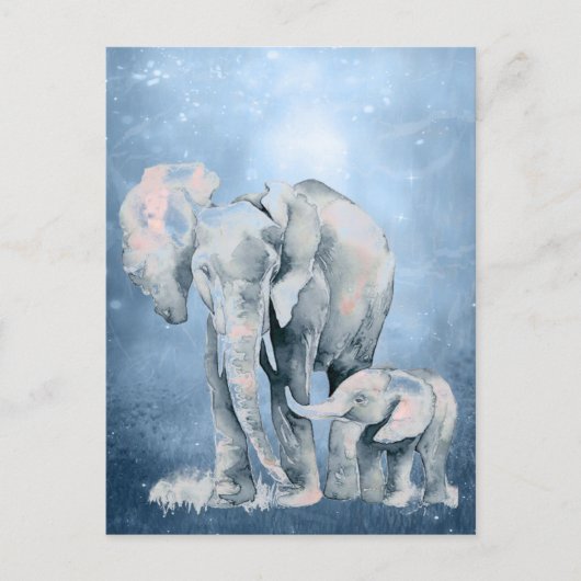 Carte Postale Aquarelle Éléphant Faune Nature Art animal (Devant)