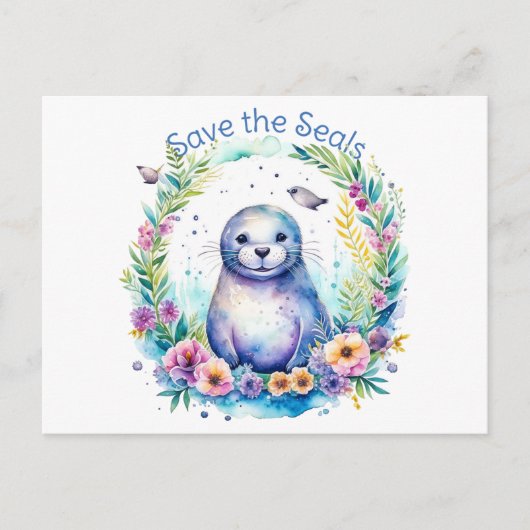 Carte Postale Aquarelle Enregistrer les phoques (Devant)