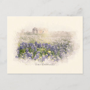 Carte Postale Aquarelle esquissée du champ Bluebonnet