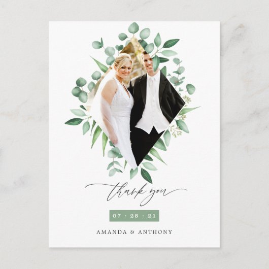 Carte Postale Aquarelle Eucalyptus Bois Merci vert (Devant)