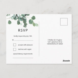 Carte Postale Aquarelle Eucalyptus Feuilles RSVP police moderne