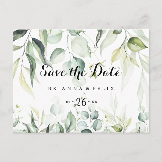 Carte Postale Aquarelle Eucalyptus Horizontal Enregistrer la dat (Devant)