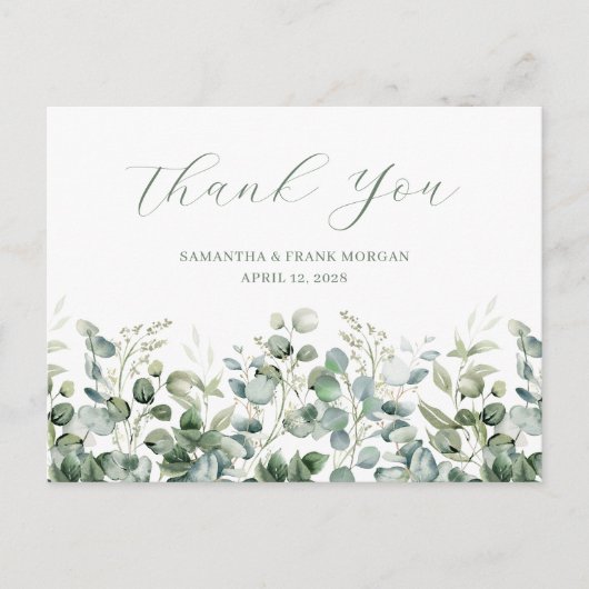 Carte Postale Aquarelle Eucalyptus Mariage frontalier (Devant)