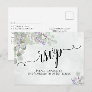 Carte Postale Aquarelle Eucalyptus & Mariage Lavande RSVP