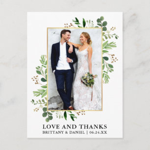 Carte Postale Aquarelle Eucalyptus Mariage Or Amour Merci