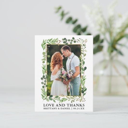 Carte Postale Aquarelle Eucalyptus Or Mariage Amour Merci (Debout devant)