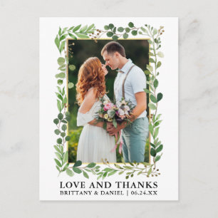 Carte Postale Aquarelle Eucalyptus Or Mariage Merci