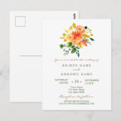 Carte Postale Aquarelle faire-part de mariage fleurie orange (Devant / Derrière)