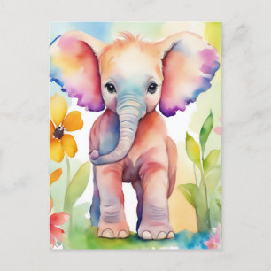 Carte Postale Aquarelle Faune Eléphant